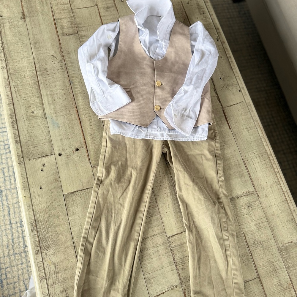 Children's Tan Vest and Pants Set with White Shirt